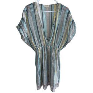 Liberty Garden Striped Cover Up Dress Womens M V-Neck Crochet  Kimono Pastel